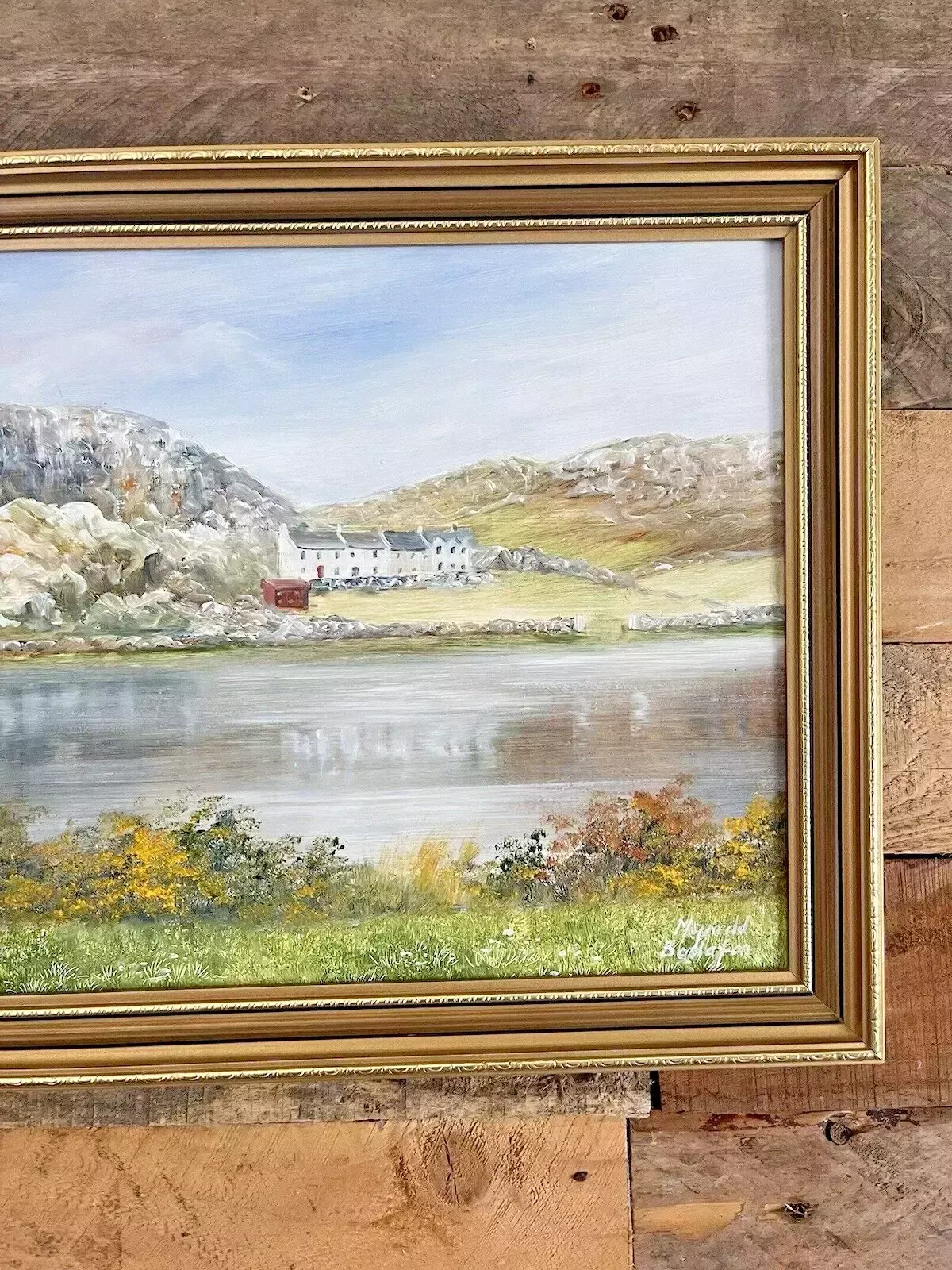 Original Margaret Hall Oil Painting Mynydd Bodafon Gors Fawr Lake Anglesey photo for sale