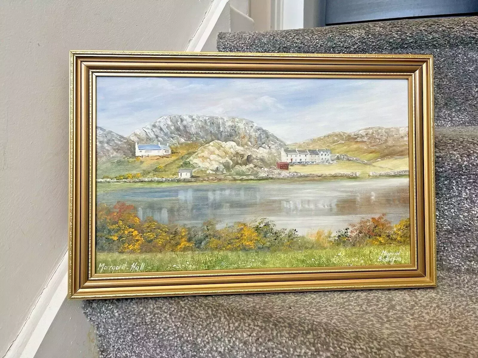 Original Margaret Hall Oil Painting Mynydd Bodafon Gors Fawr Lake Anglesey photo vinterior