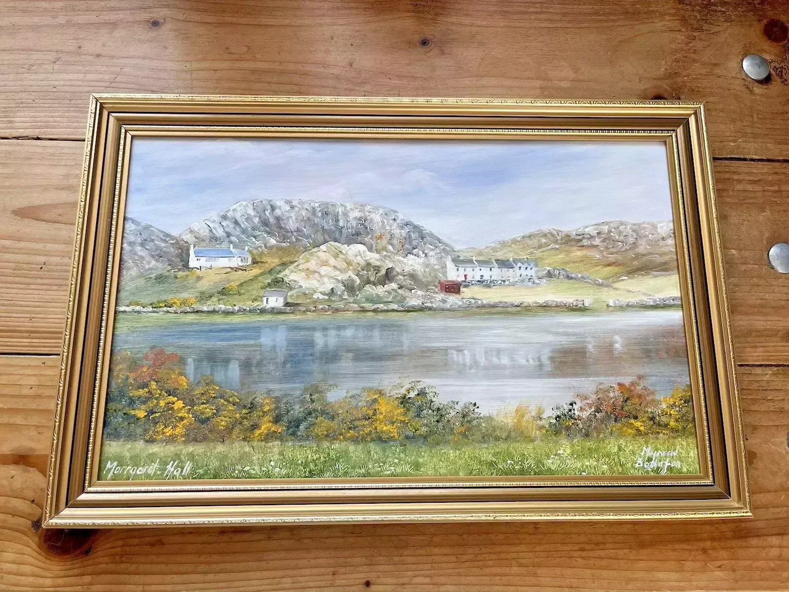Original Margaret Hall Oil Painting Mynydd Bodafon Gors Fawr Lake Anglesey photo vintage