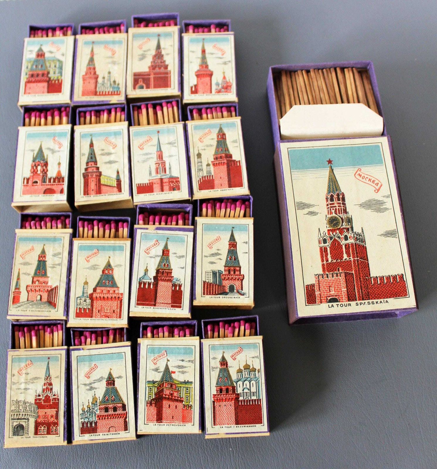 photo for sale Zeldzame Verzamelbare Ussr Lucifersdoosjesset Uit 1958, Wereldtentoonstelling Brussel, World Expo / Universele Tentoonstelling België, Moskouse Gebouwen, Veiligheidslucifers