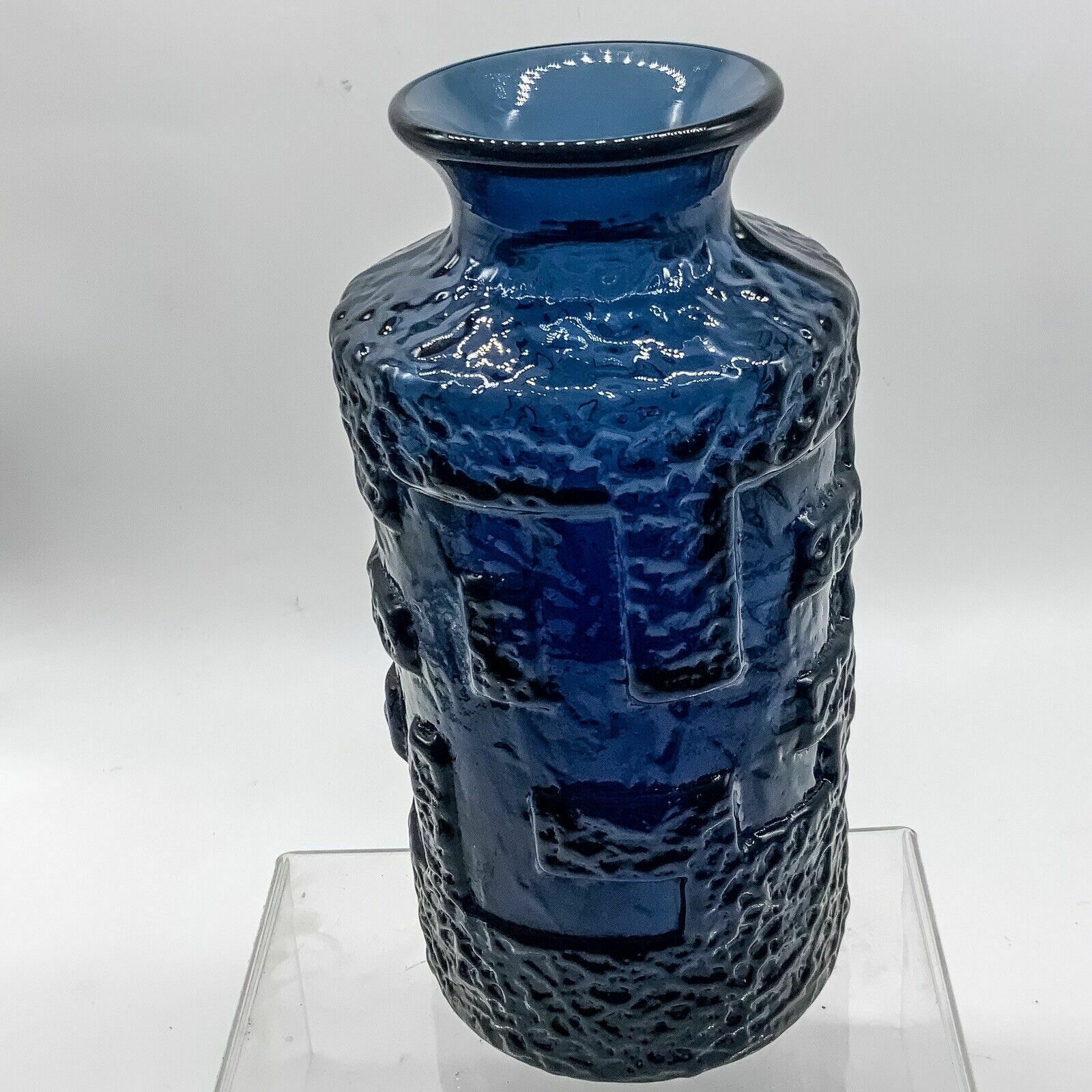 Göte Augustsson For Ruda Sweden Blue Blown Art Glass Vase. 60s 24cm