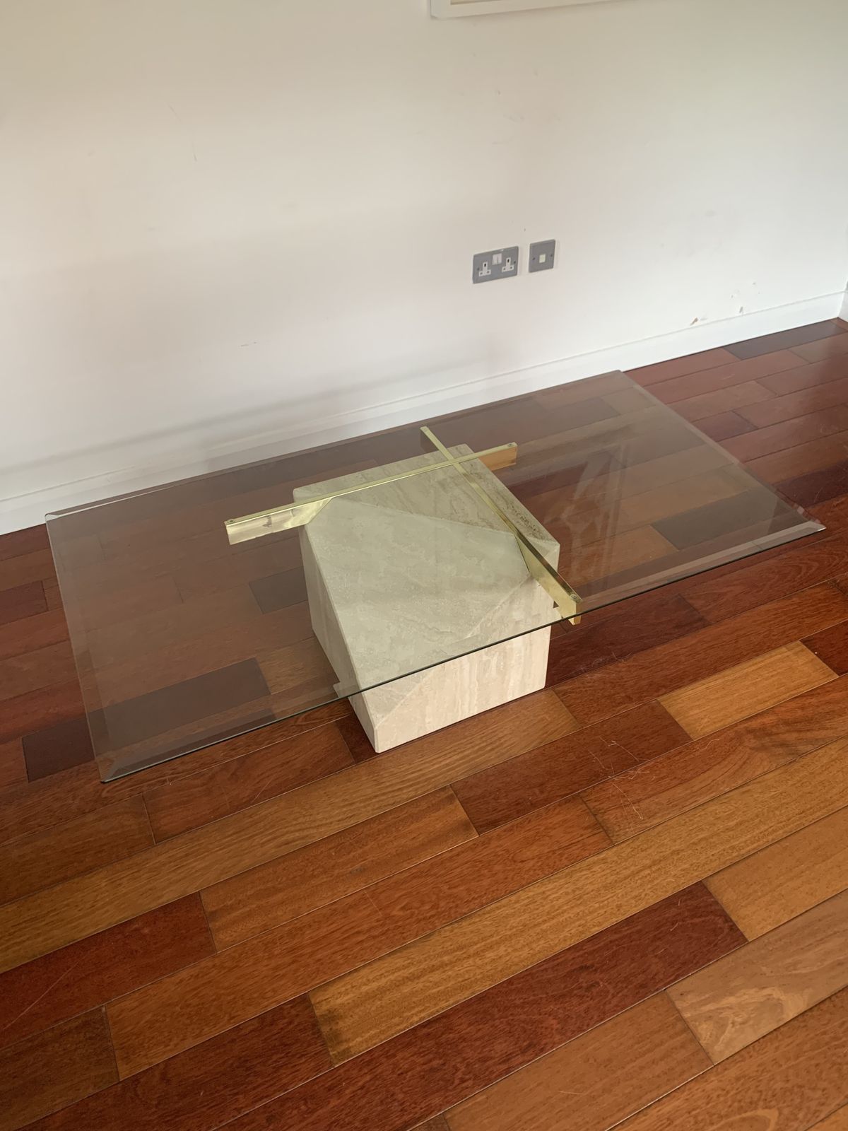 photo furniture Italian Vintage Travertine, Brass And Glass Coffee Table, By Artedi , 1970s