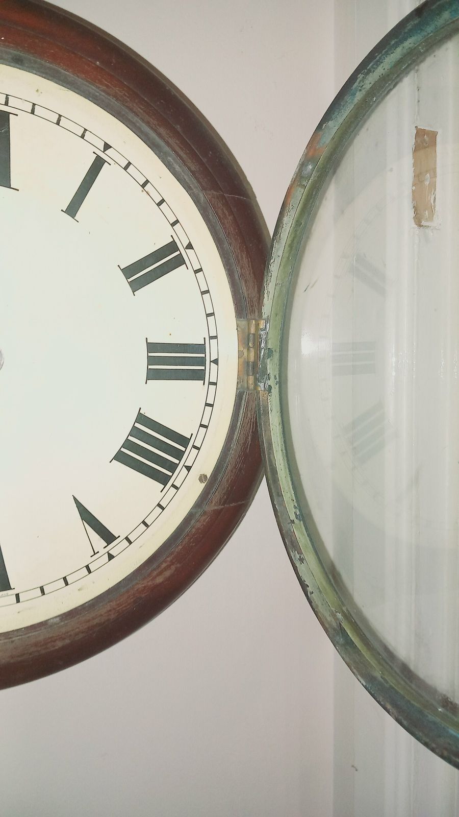 Antique Station Or School Clock. Made In England. Rare Find. Enamel Face With Brass Rim. photo for sale