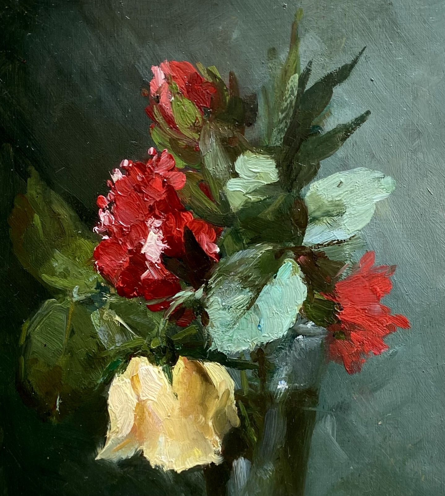'Red And Yellow Roses In A Glass Vase' Van Hubert Bellis (1831 Brussel 1902) photo furniture