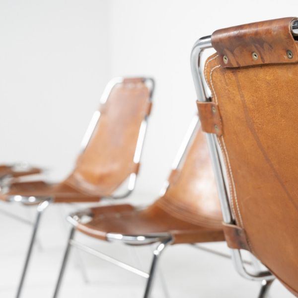 Mid Century Modern Set Of 4 Leather Les Arcs Chairs By Charlotte Perriand, France, 1960s photo for sale