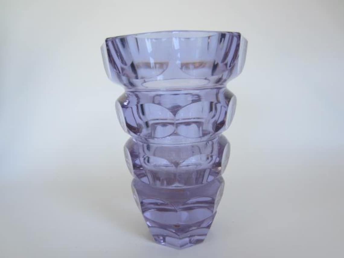 Hoffmann For Moser Facet Cut Alexandrite Czech Crystal Art Glass Vase