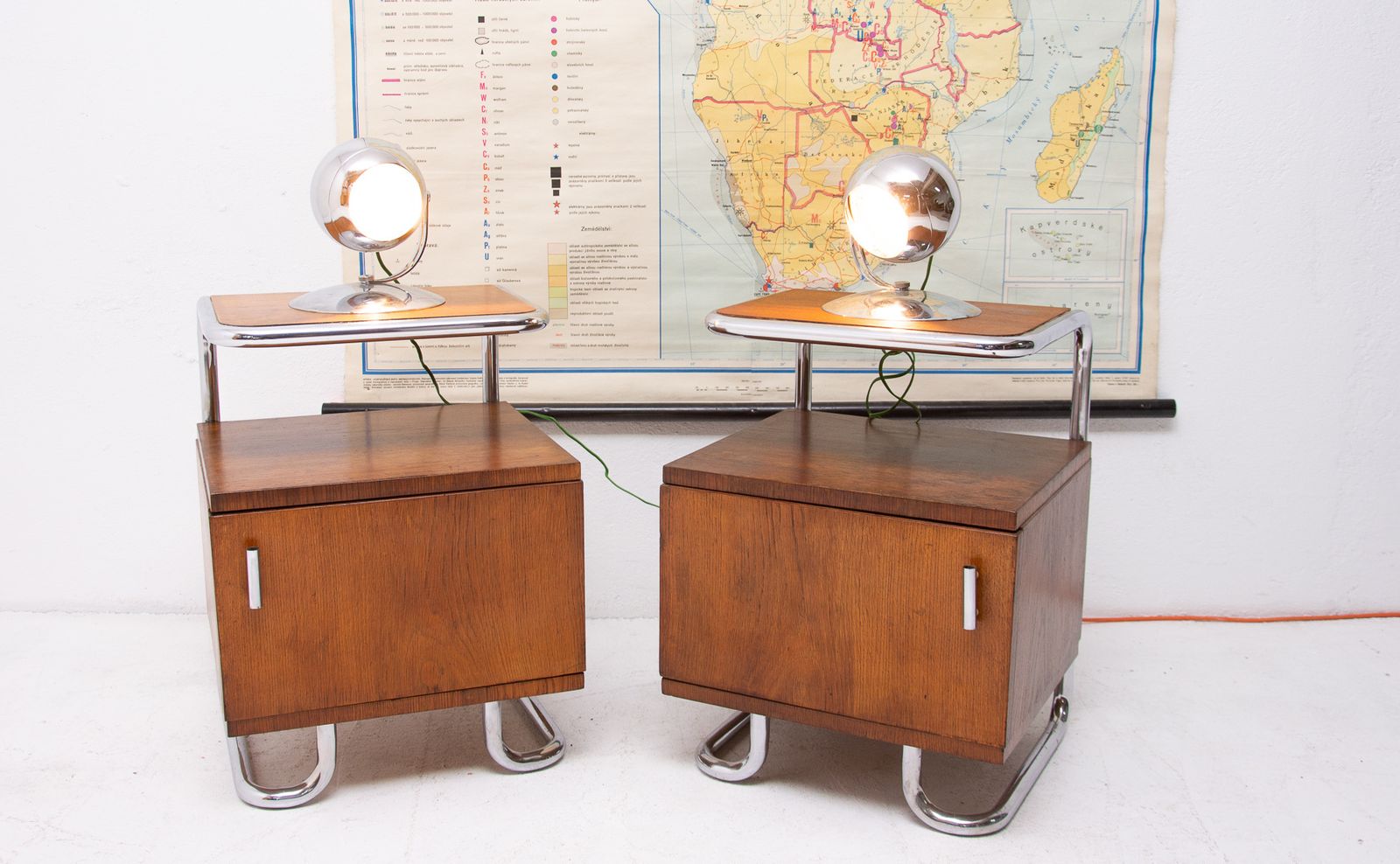 Pair Of Functionalist Chromed Night Stands By Kovona, 1950’s, Czechoslovakia photo for sale