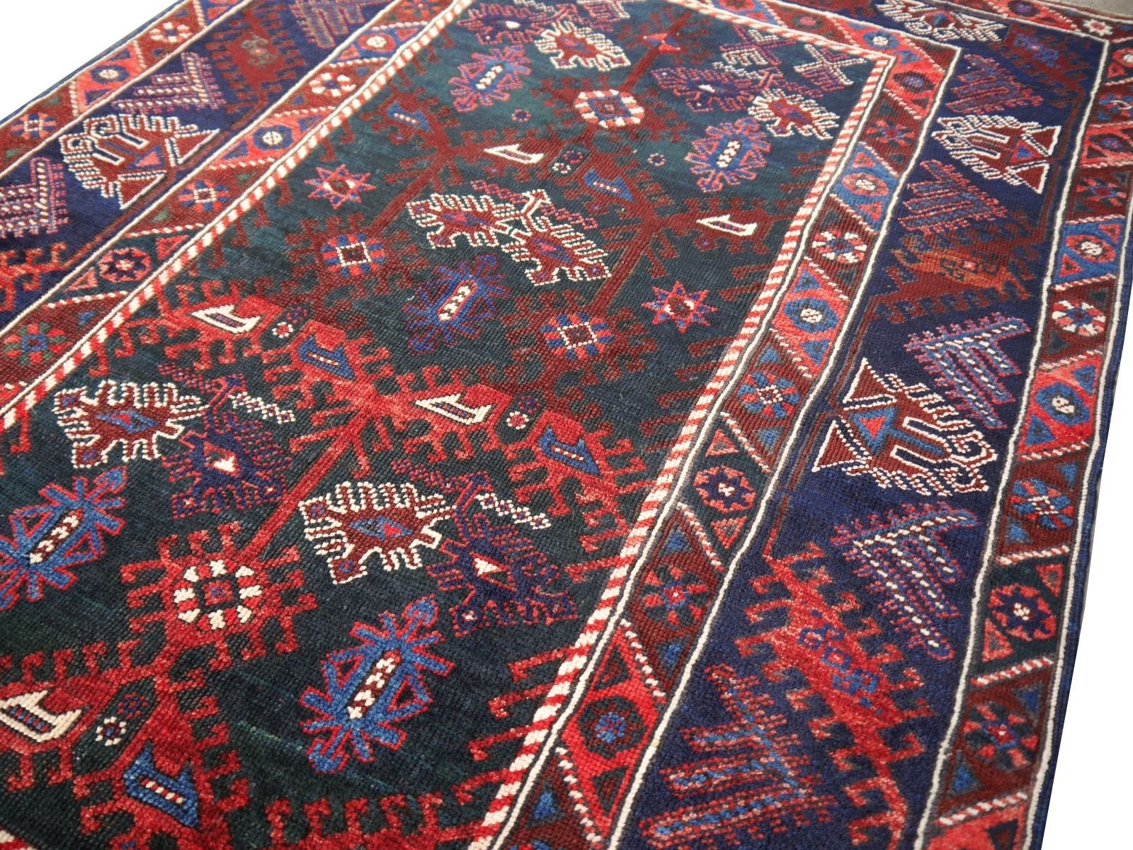 Turkish Rug Hand Knotted Semi Antique With Rare Green Field photo vintage