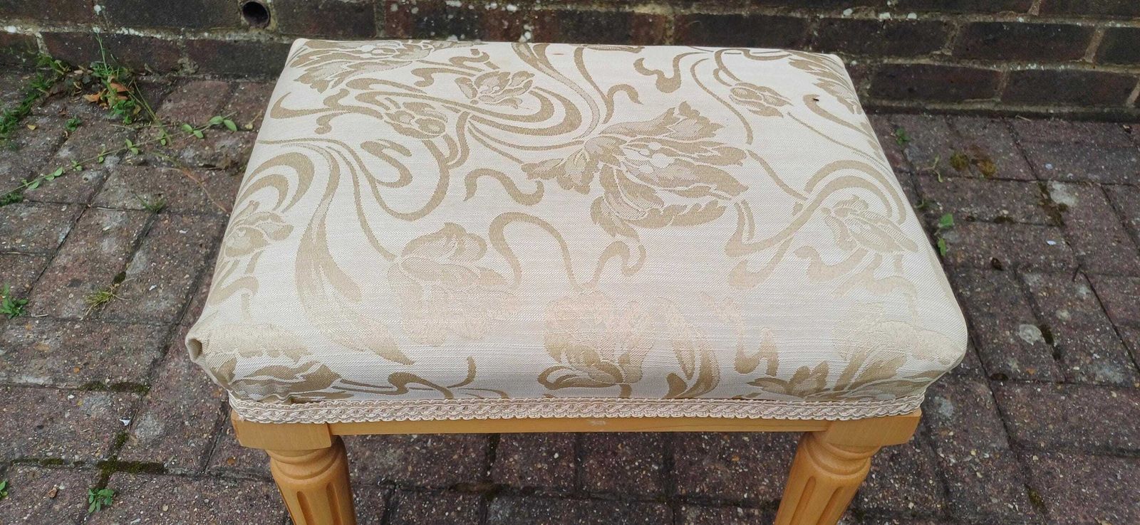 Solid Solid Beech Vintage Style Upholstered Stool photo for sale