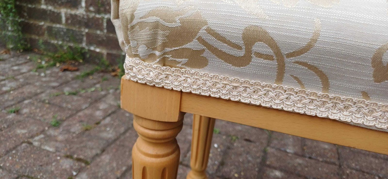 Solid Solid Beech Vintage Style Upholstered Stool photo vintage