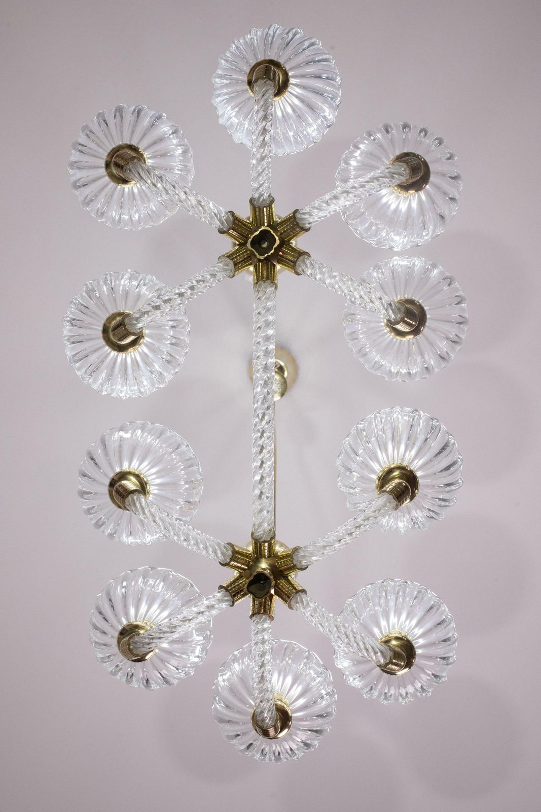 Museal 10 Light Art Deco Murano Glass And Brass Chandelier By Ercole Barovier photo for sale