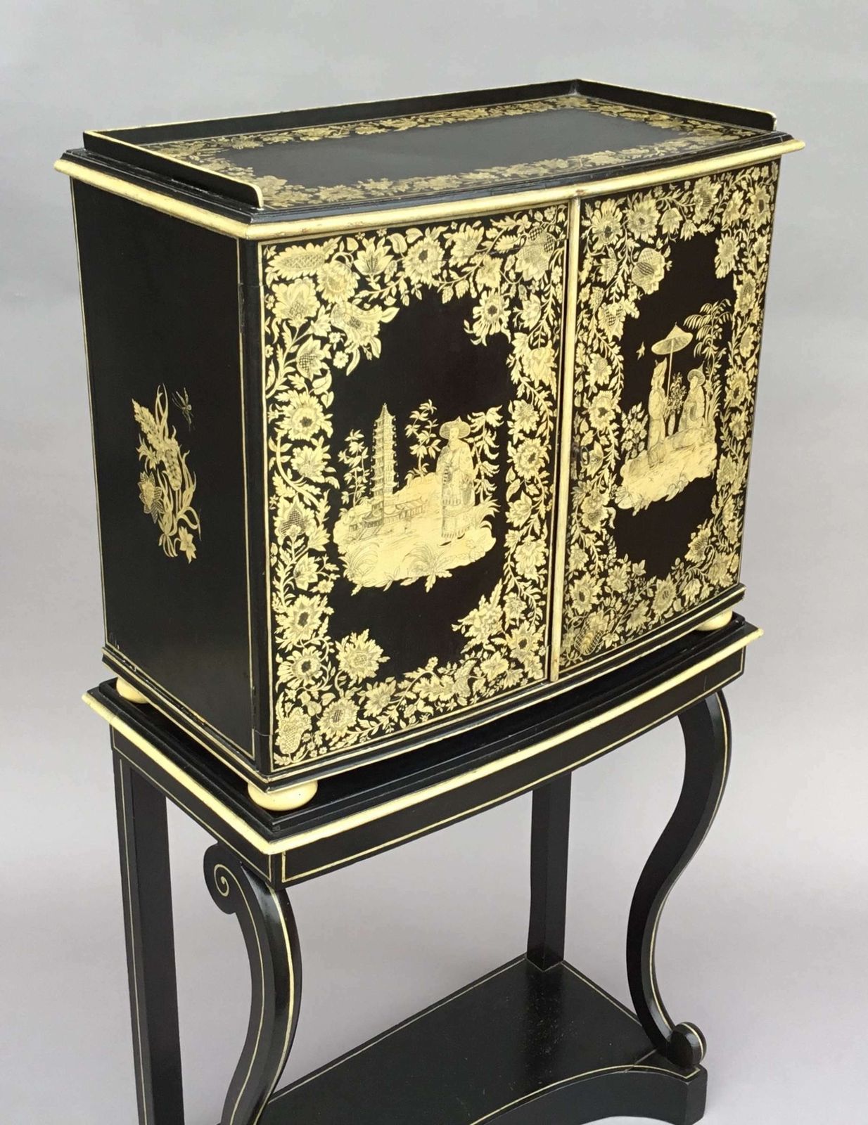 Rare Regency Chinoiserie Penwork Collectors Cabinet On Stand photo 6380.0