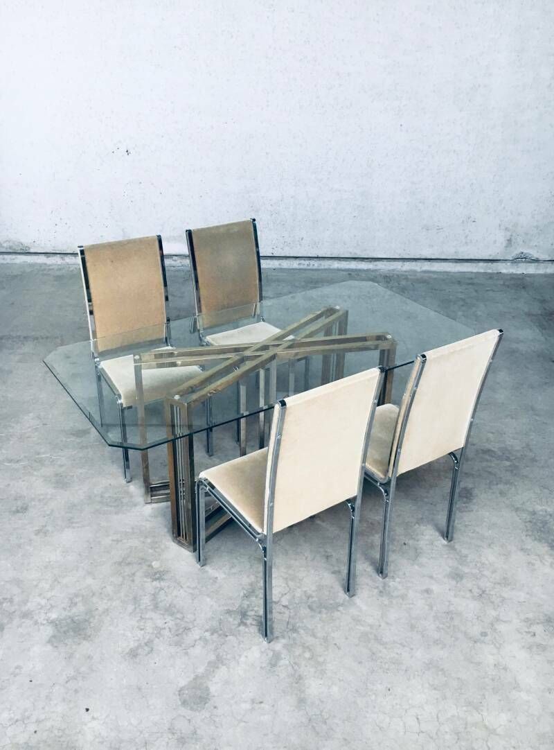Hollywood Regency Stijl Geometrisch Ontwerp Messing & Glas Eettafel Van Belgochrom photo vintage