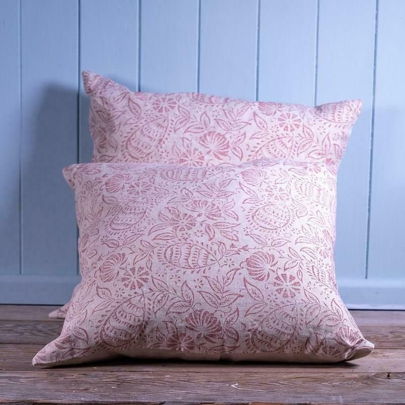 Pair Of Antique French Linen Cushions, Hand Printed photo vinterior