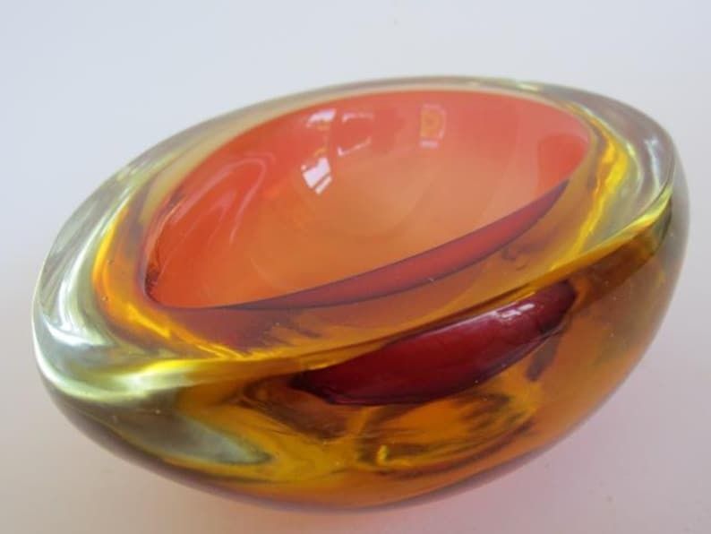 Murano Seguso Poli Sommerso Pink & Golden Amber Pear Shaped Glass Geode Bowl photo 113.0