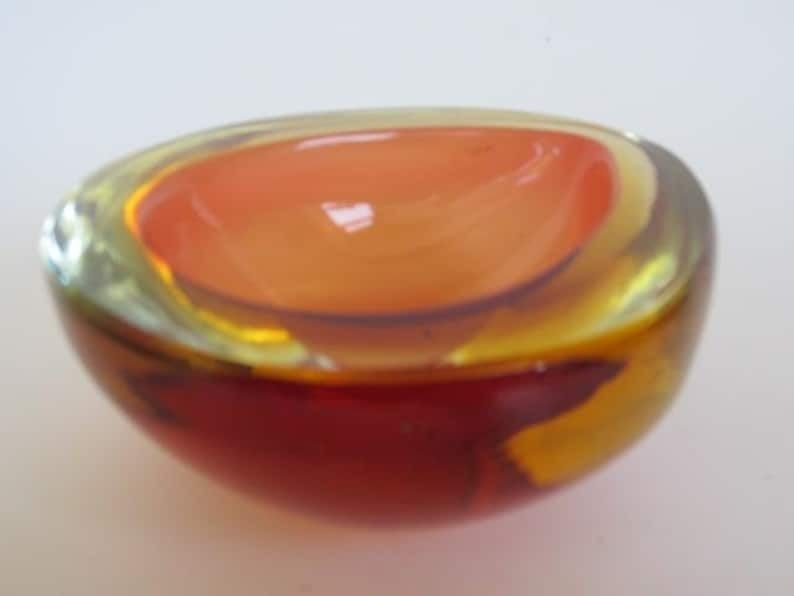Murano Seguso Poli Sommerso Pink & Golden Amber Pear Shaped Glass Geode Bowl photo buy