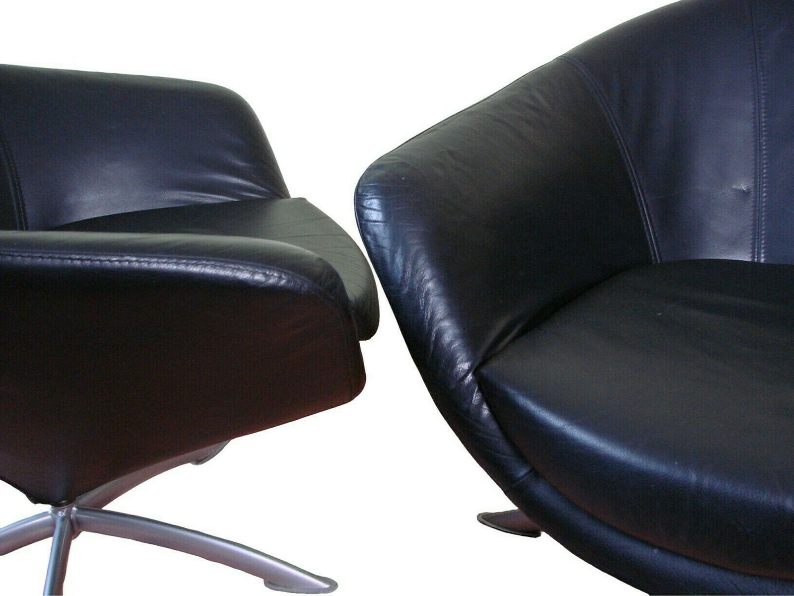 A Set Of Leather Swivel Armchairs From The 1980s. photo vinterior