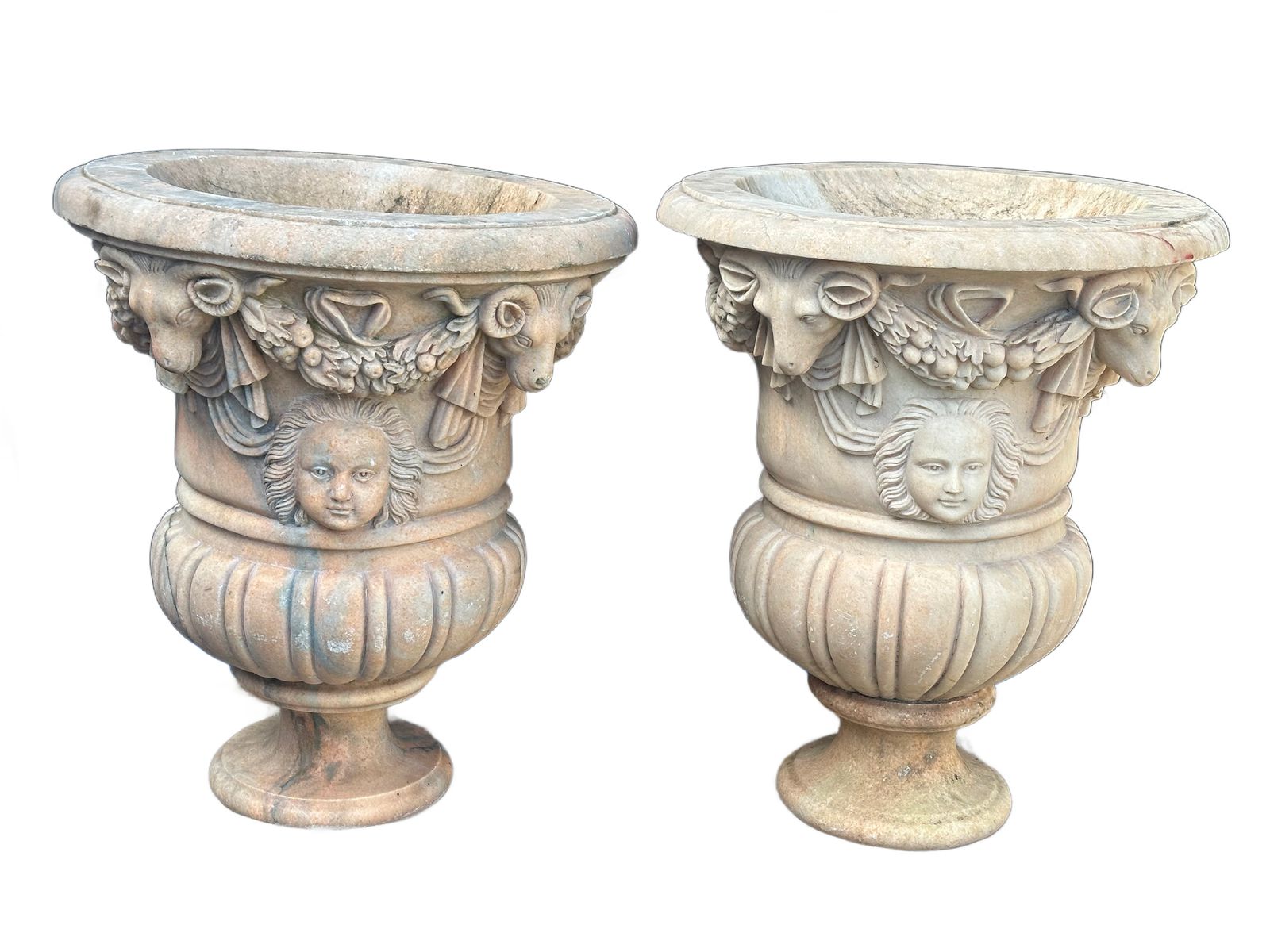 Pair Of Antique Carved Marble Urns photo vinterior
