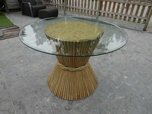 Mc Guire Bamboo Rattan And Glass Dining Table, 1970s photo 811.0