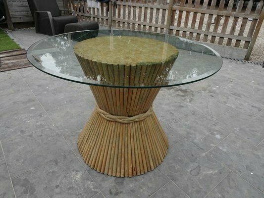 Mc Guire Bamboo Rattan And Glass Dining Table, 1970s photo buy