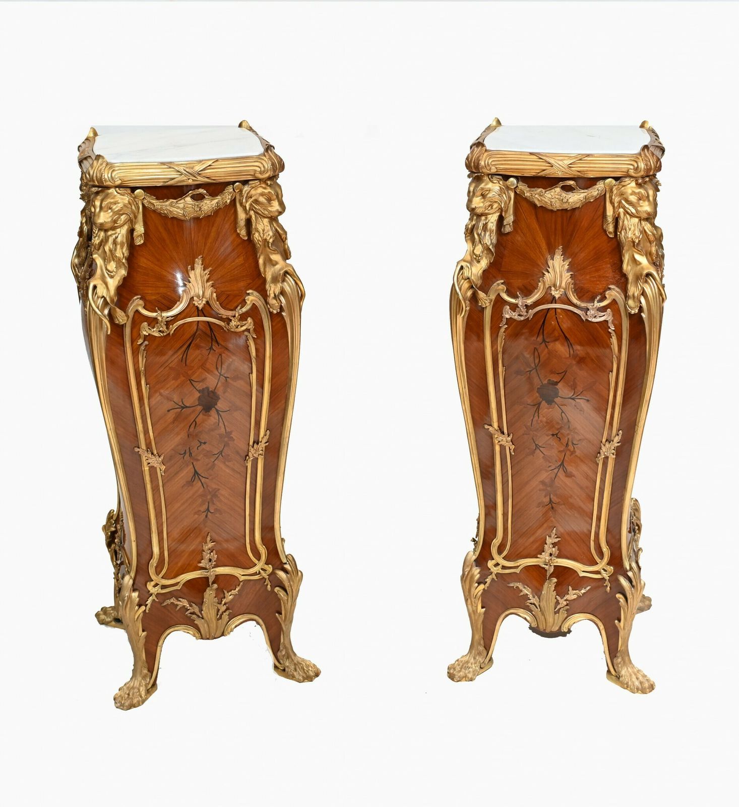 Linke Style Pedestal Stands French Empire Tall Tables Inlay Gilt