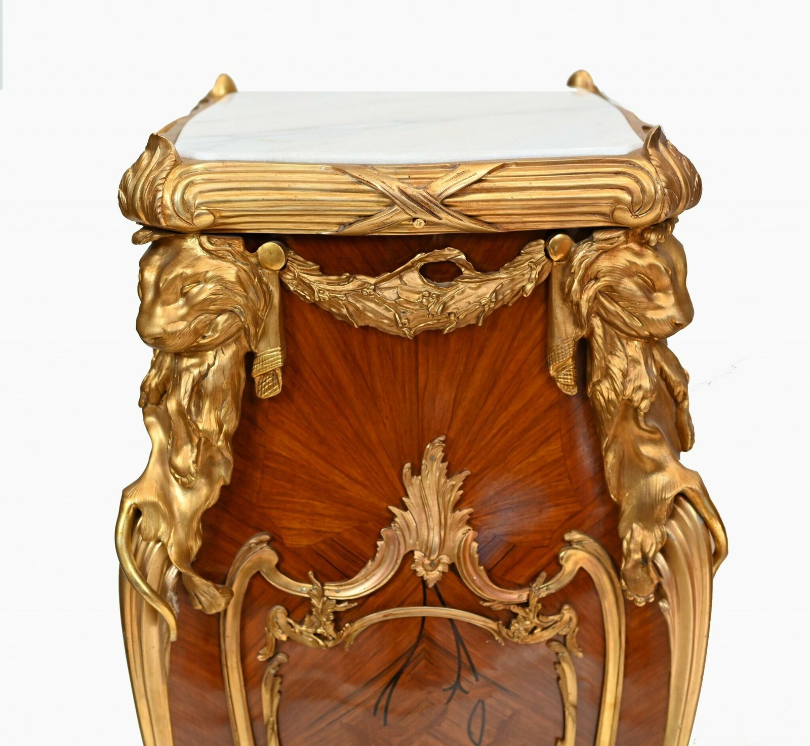 Linke Style Pedestal Stands French Empire Tall Tables Inlay Gilt photo furniture
