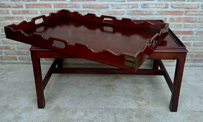 Early 20th Century Wood Coffee Table With Large Removable Tray, 1924, Set Of 2 photo Furniture