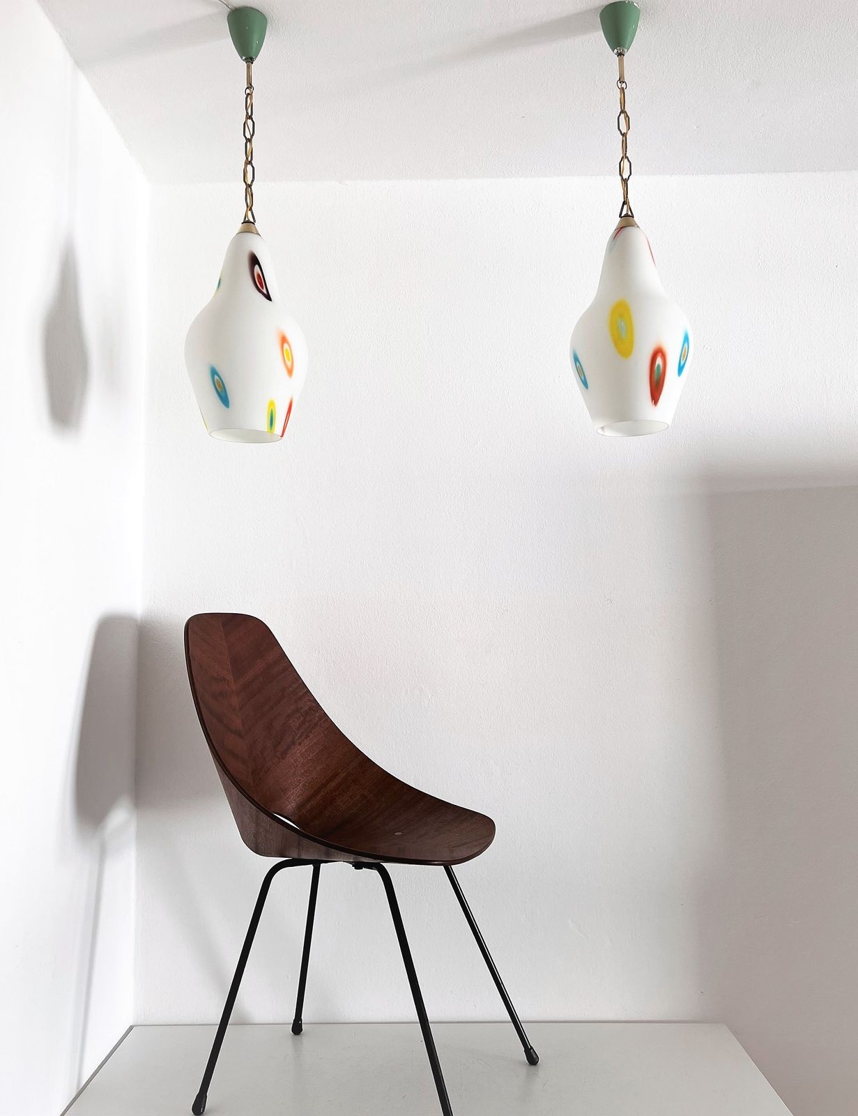 Italian Midcentury Murano Glass Pendant Lights With Colorful Murrine, 1970s, Set Of 2 photo furniture