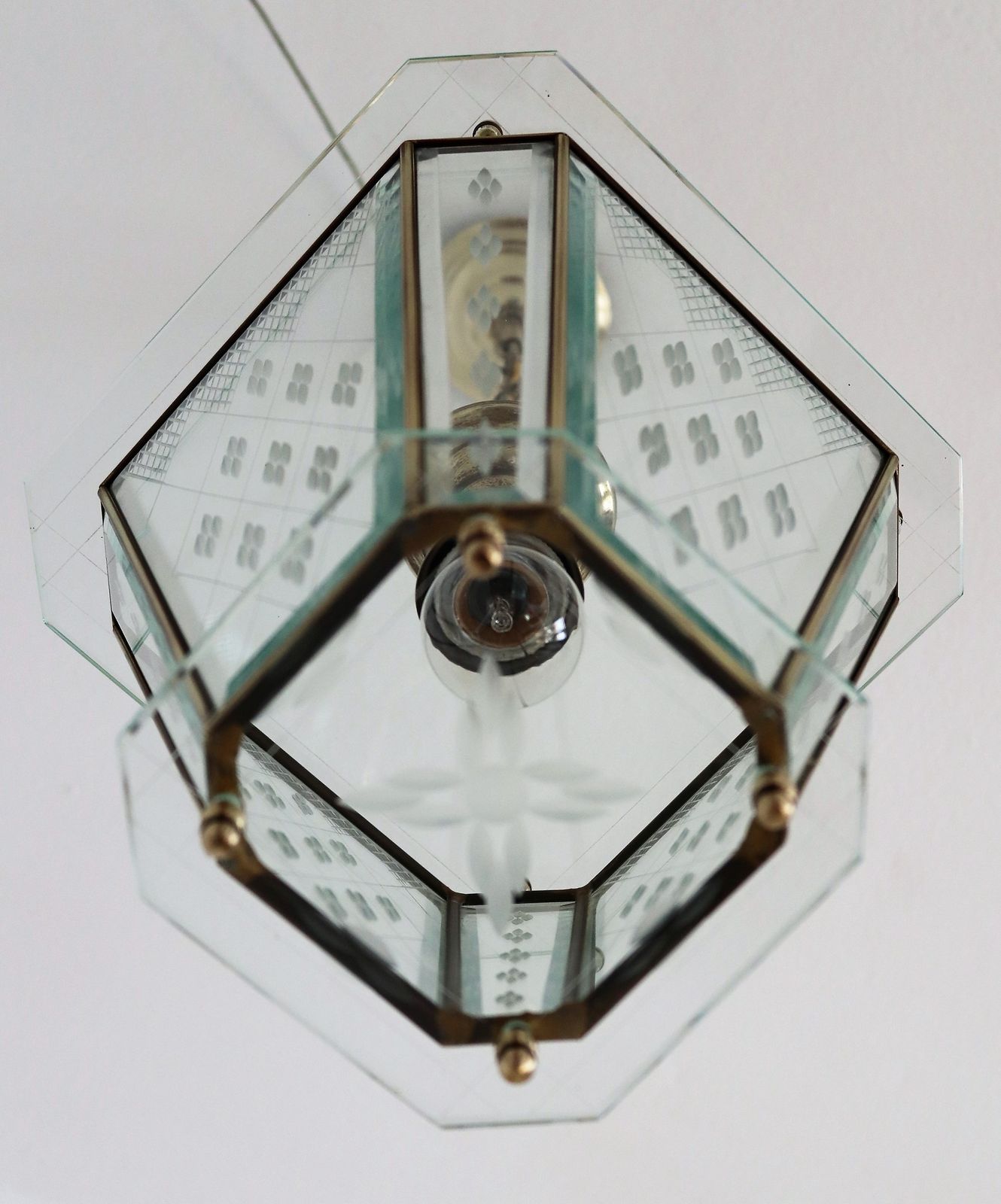 Italian Vintage Lantern In Crystal Cut Glass And Brass, 1950s photo vintage