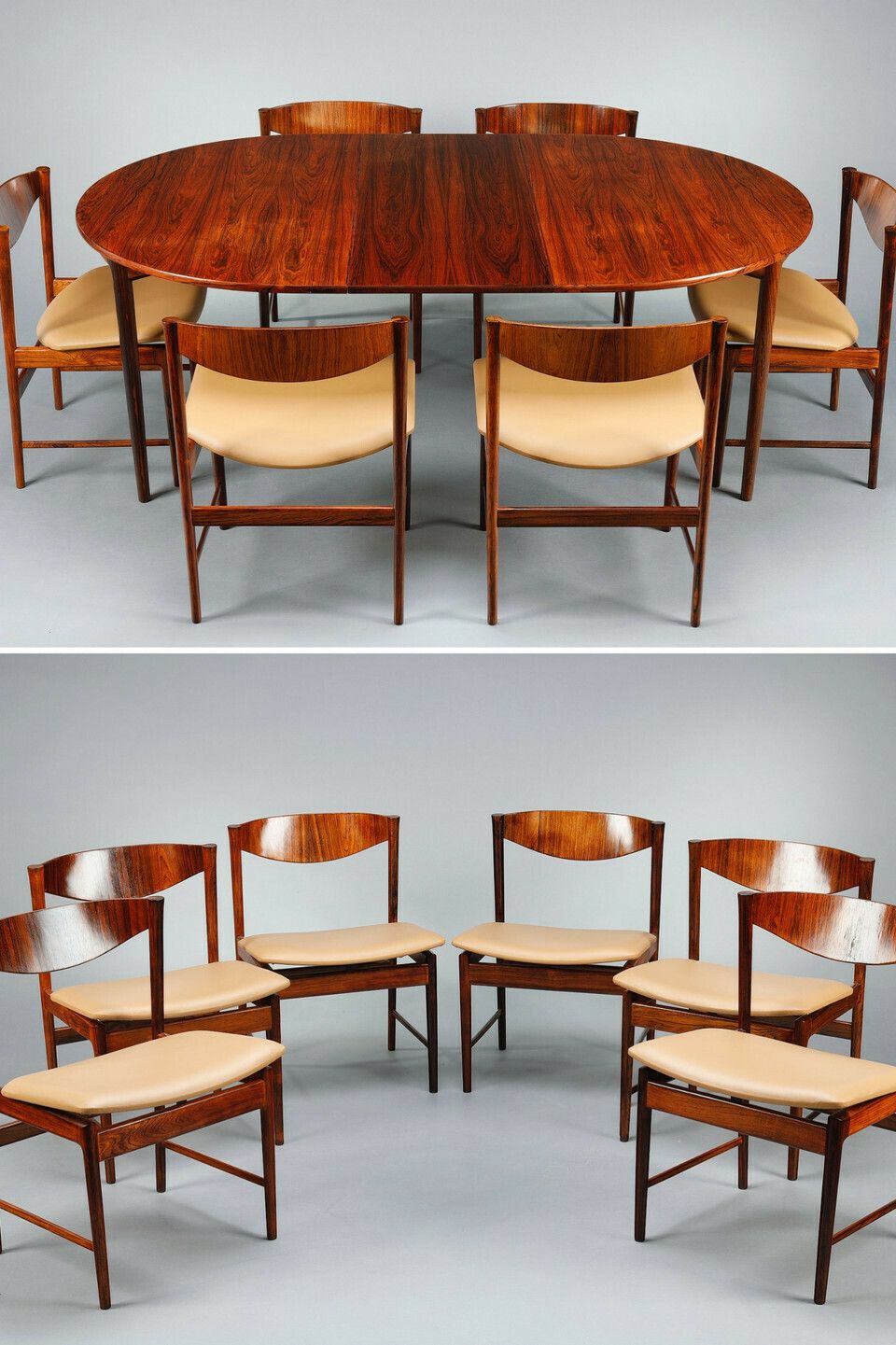 Ib Kofod Larsen Rosewood Dining Table With Extension Leaf And Six Chairs