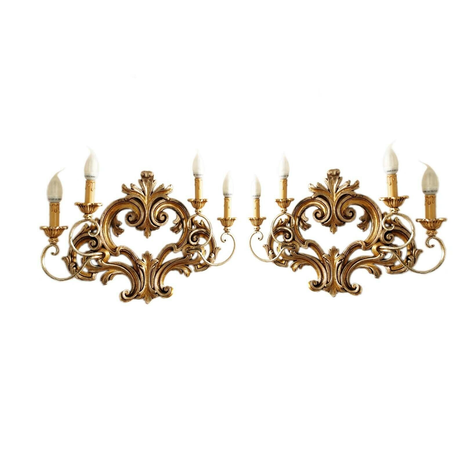 Pair Of Carved And Gilded Wood Ornamental Sconces Testolini Freres Venetian Work photo for sale