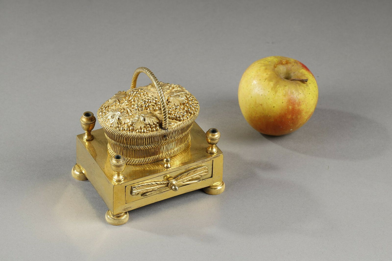 Gilt Bronze Inkwell Forming A Basket Of Grapes photo for sale