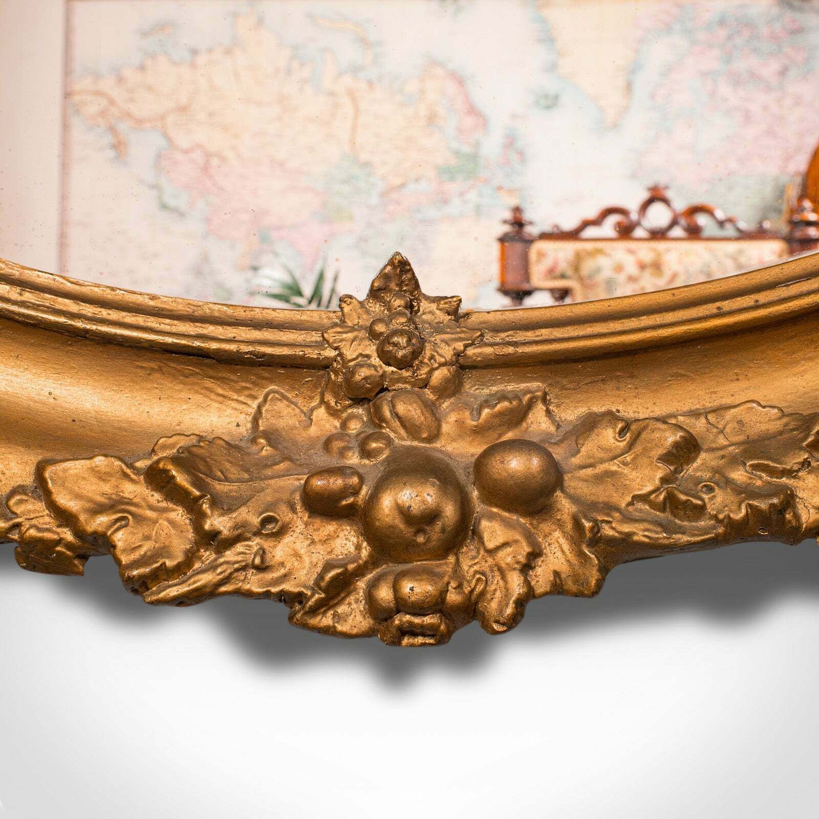Large Oval Antique Overmantle Mirror, English Gilt Gesso, Lounge, Georgian, 1800 photo buy