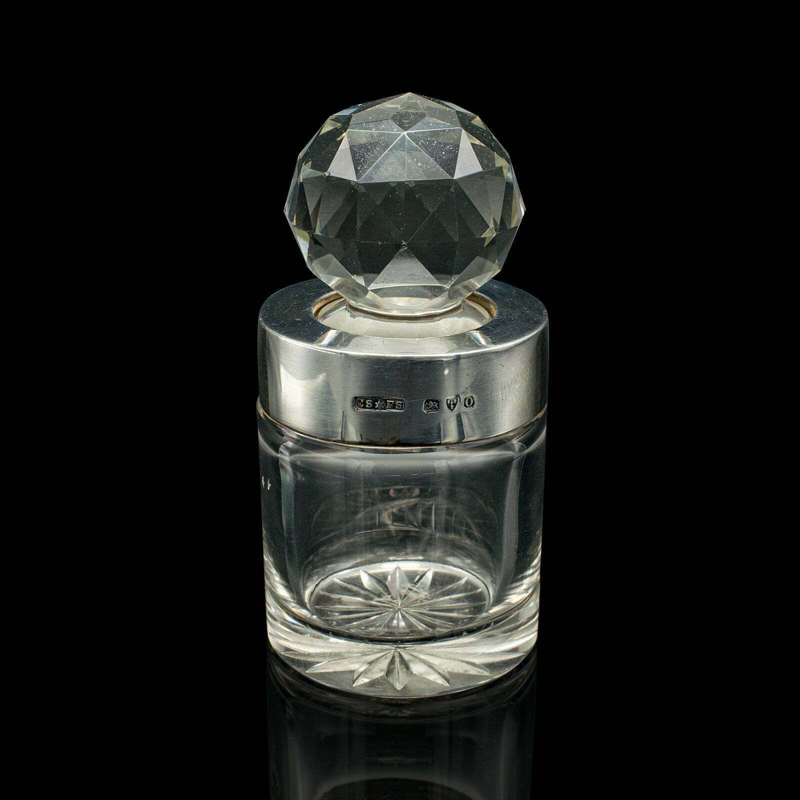 Small Antique Scent Bottle, English, Glass, Silver, Perfume, Hallmark, Victorian photo 495.0