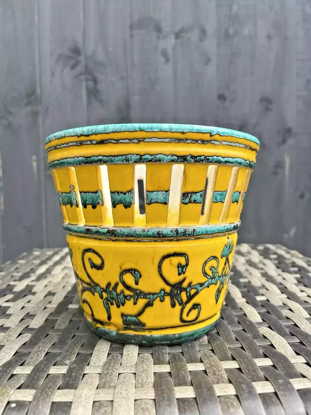 Unusual Pierced Mid Century 60's Italian Pottery Dripglaze Plant Pot Space Age photo Home Decor
