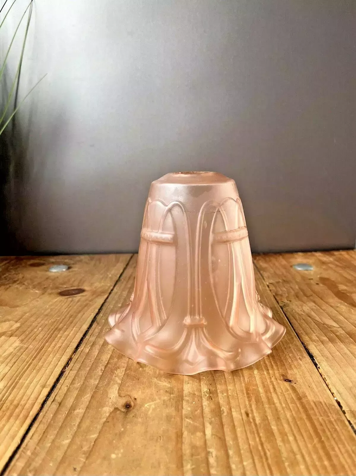 Antique C1900 Satin Pink Art Nouveau Frosted Glass Light Ceiling Lamp Shade photo vinterior