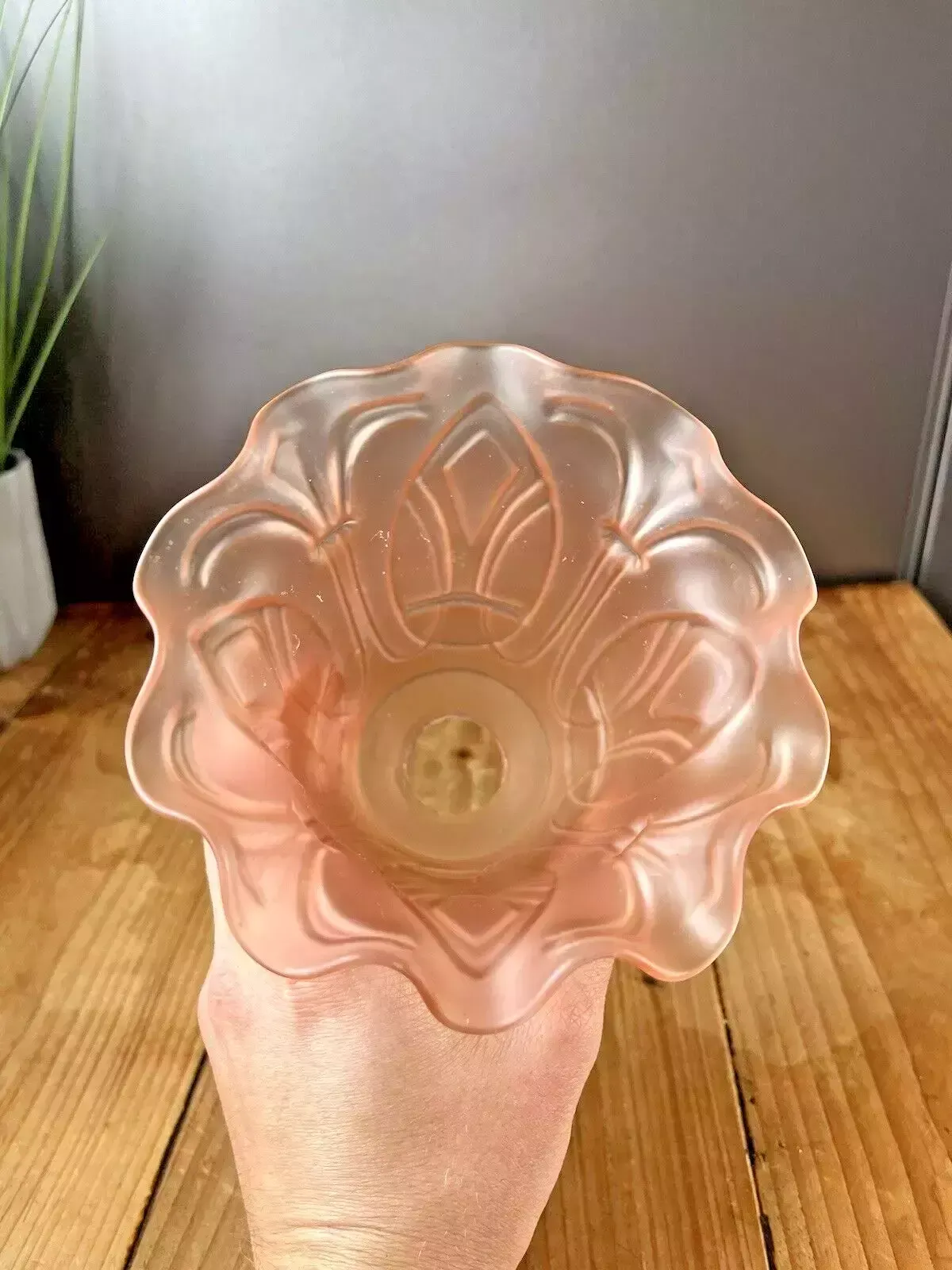 Lighting Antique C1900 Satin Pink Art Nouveau Frosted Glass Light Ceiling Lamp Shade photo
