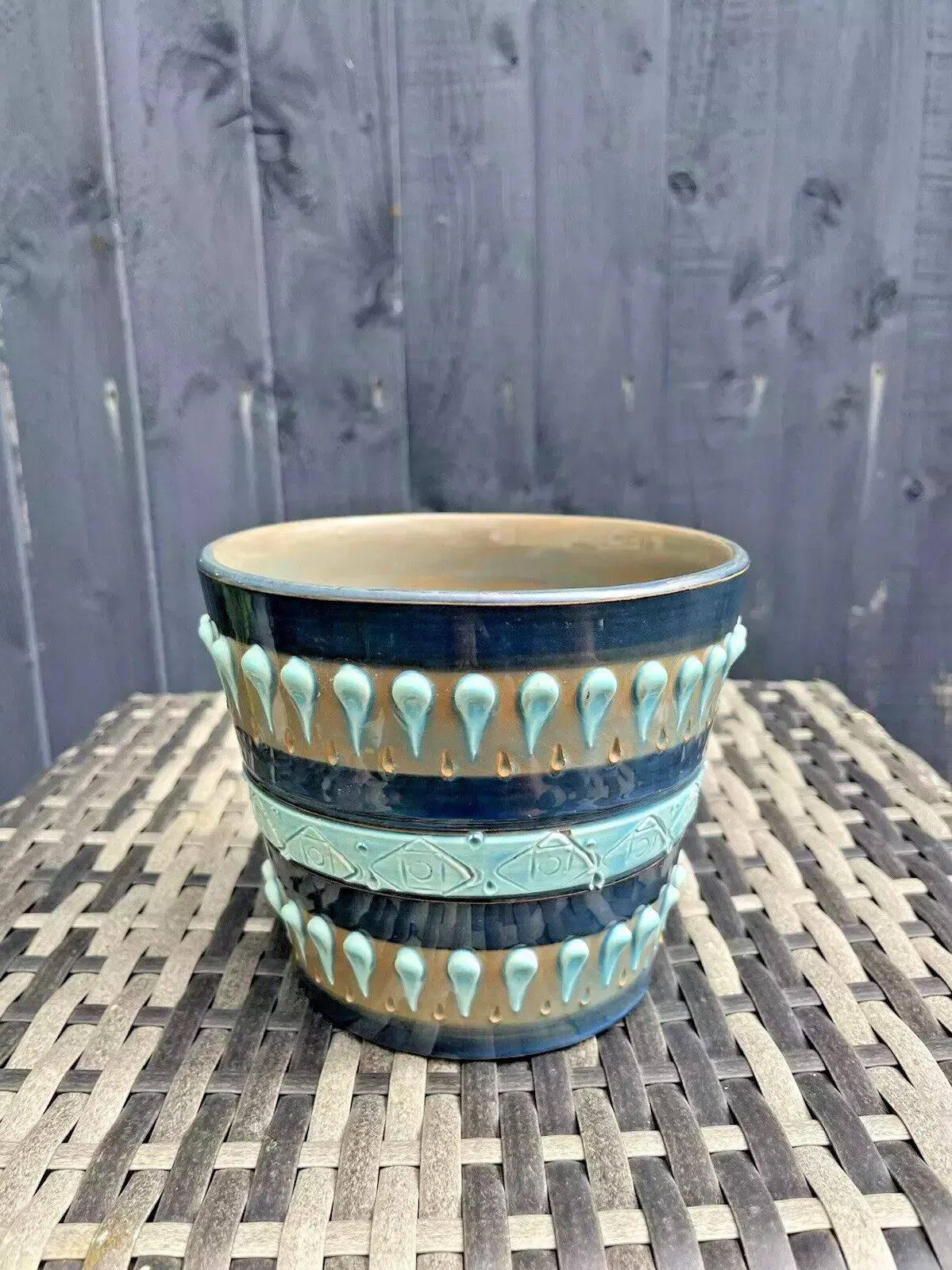 Mid Century Italian Pottery Striped Textured Abstract Planter Plant Pot 60s 70's photo furniture