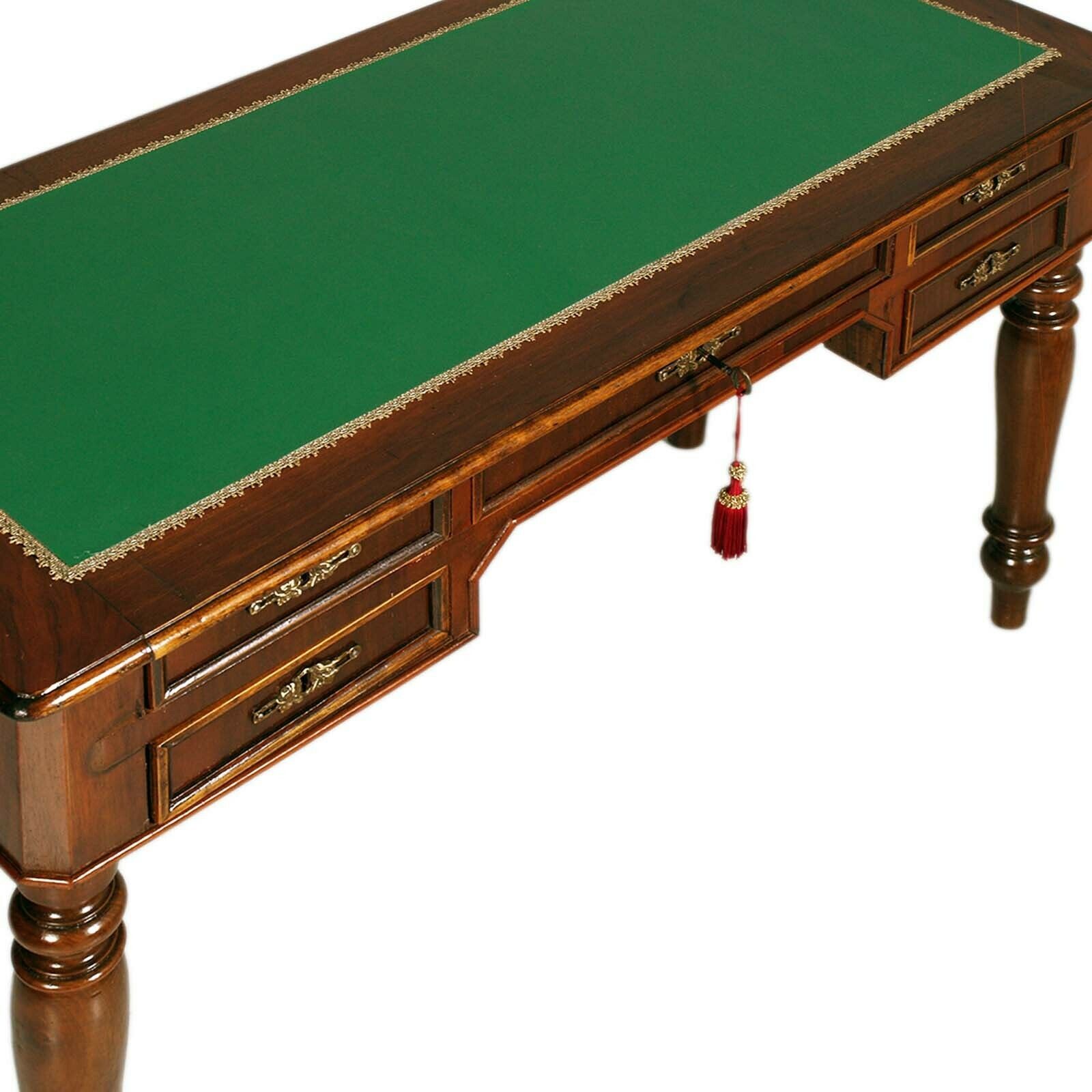 Desk 19th Century Italy Walnut Drawers Louis Philippe Green Leather Top Restored photo furniture