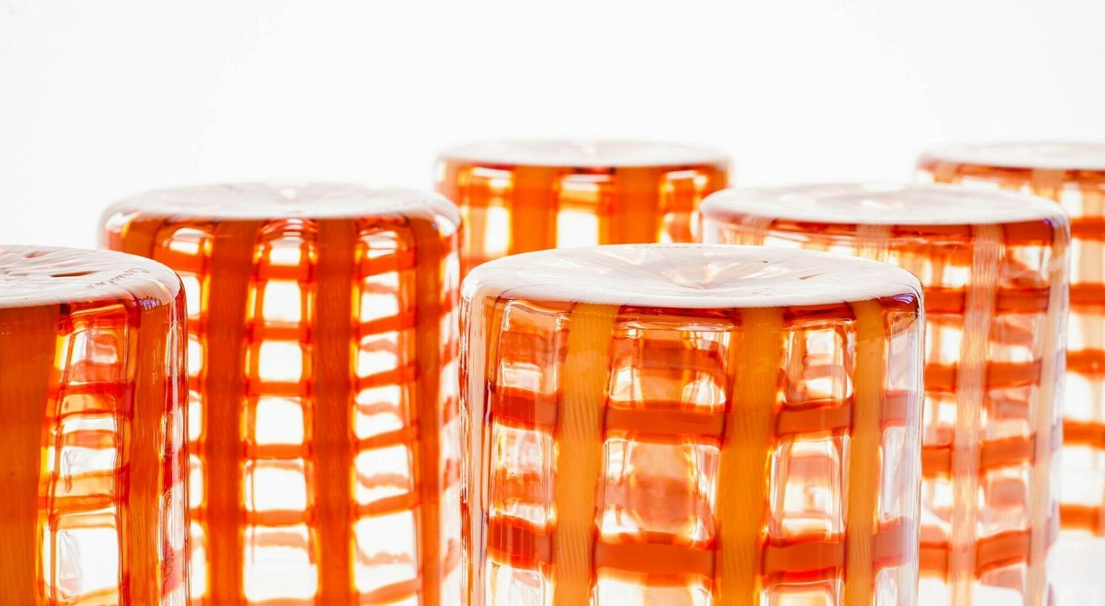 Home Decor Exclusive Set Of 6 Murano Tumblers, Burnt Orange Zanfirico Over White, Cenedese photo