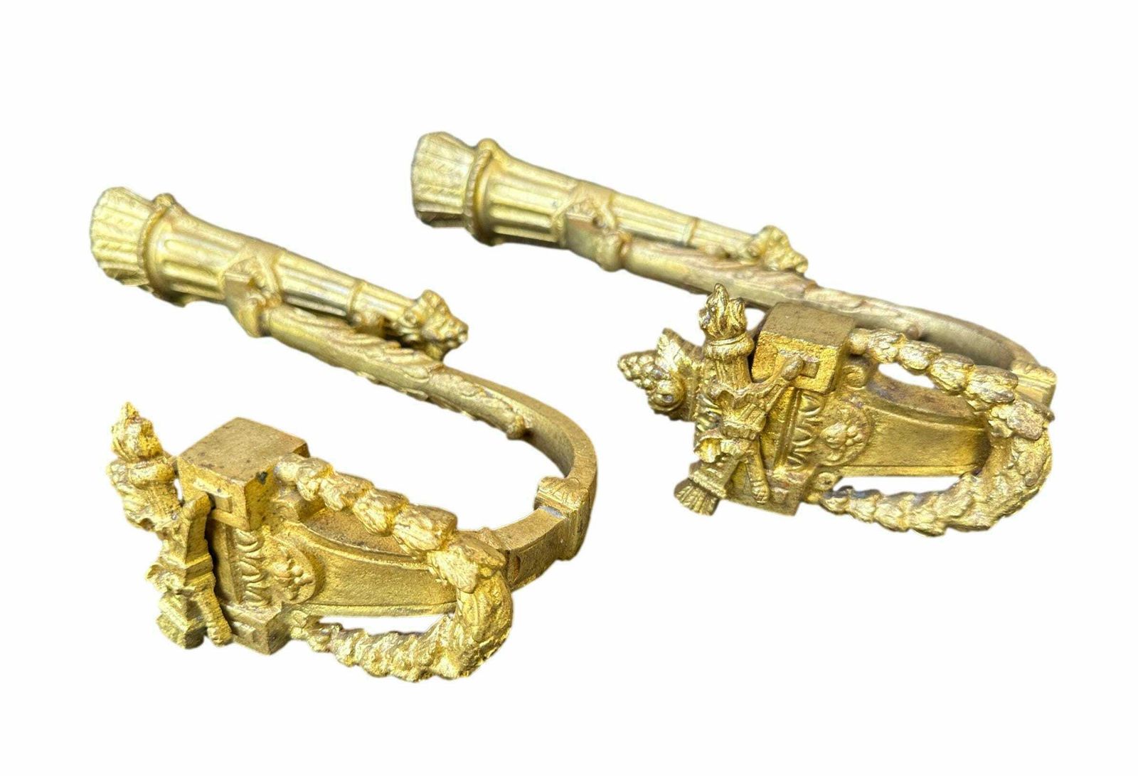 Antique French Louis XVI Style Pair Of Ormolu Bronze Curtain Drapery Tiebacks Holdbacks 19th photo Furniture