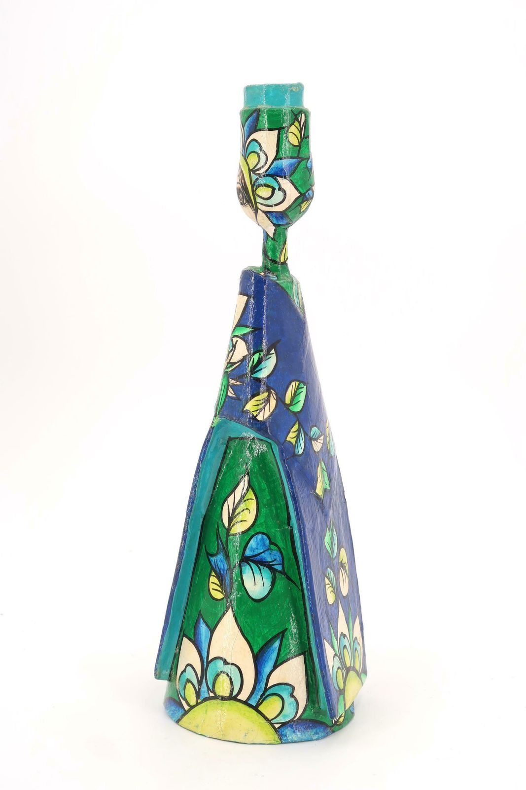 Mexican Folk Art Paper Mache Bird Candle Holder Signed Abelardo Ruiz, 1970s / Mexico, Blue, Candleholder, Anthropomorphic photo vinterior