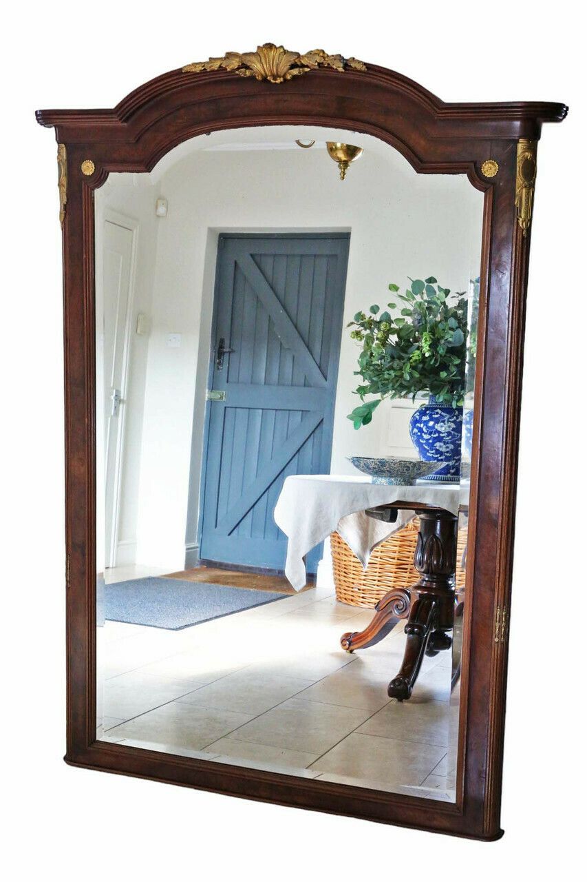 Antique Very Large Early 20th Century Mahogany & Walnut Floor Wall Mirror – High Quality Ornate Design
