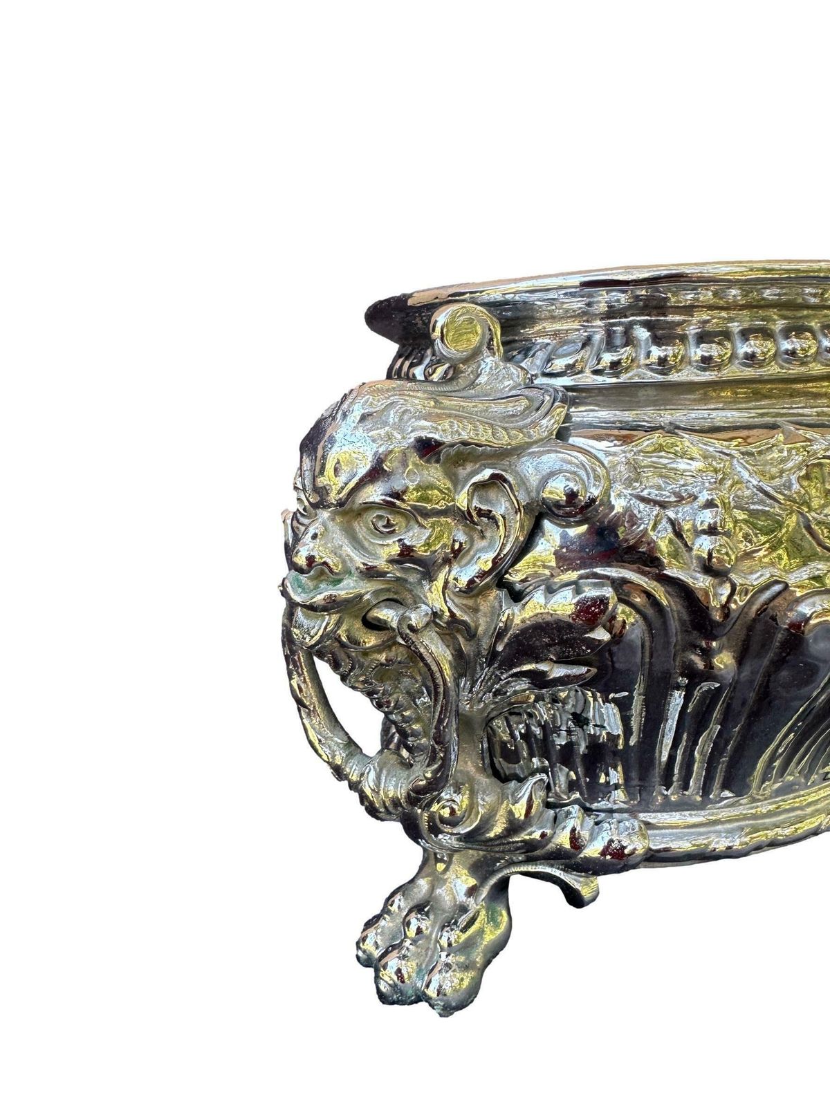 French Antique Silver Metal Planter, Mascaron, Lion 19th photo buy