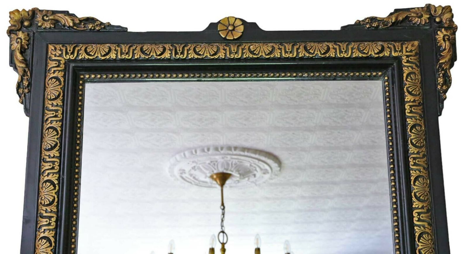 Antique Large C1900 Gilt And Ebonised Overmantle Wall Mirror – High Quality Ornate Design photo furniture