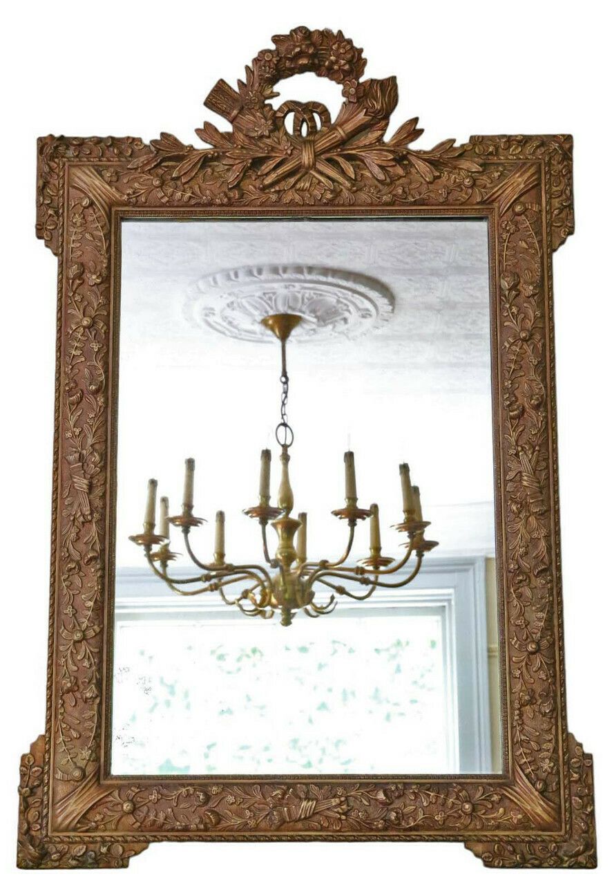 Antique Large C1900 Gilt Overmantle Wall Mirror Quality Ornate Design