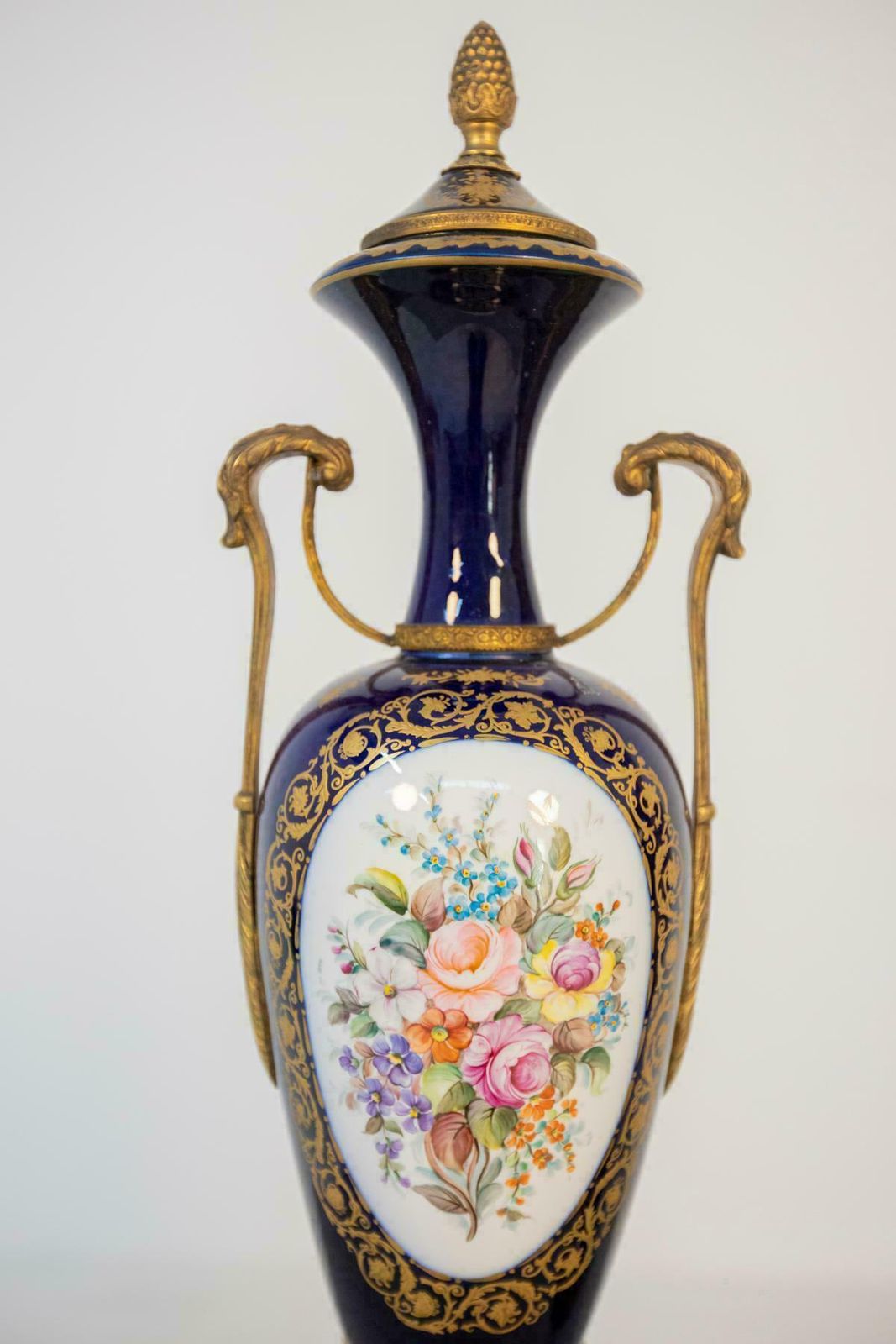 French Blue Ceramic Decorative Vases With Floral Motifs photo furniture