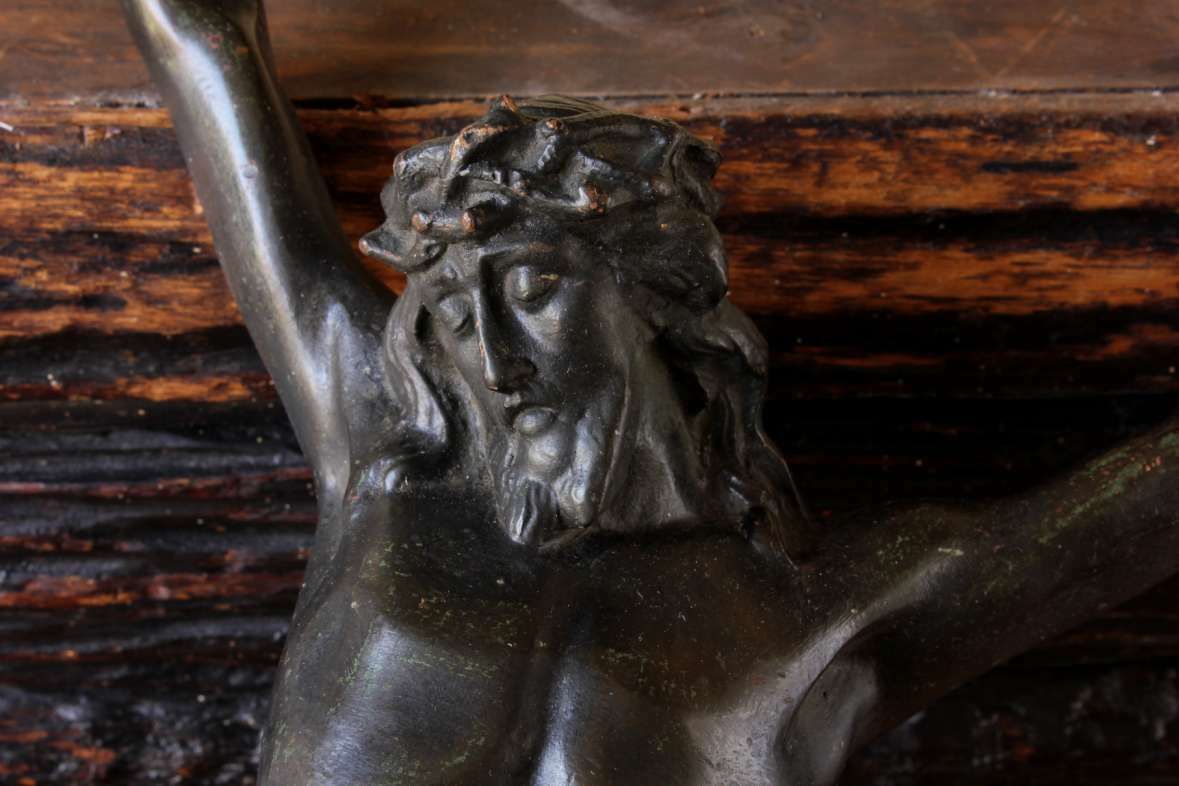 Large Bronze Jesus Christ Figure. 19th Century Corpus Religious Statue. photo for sale