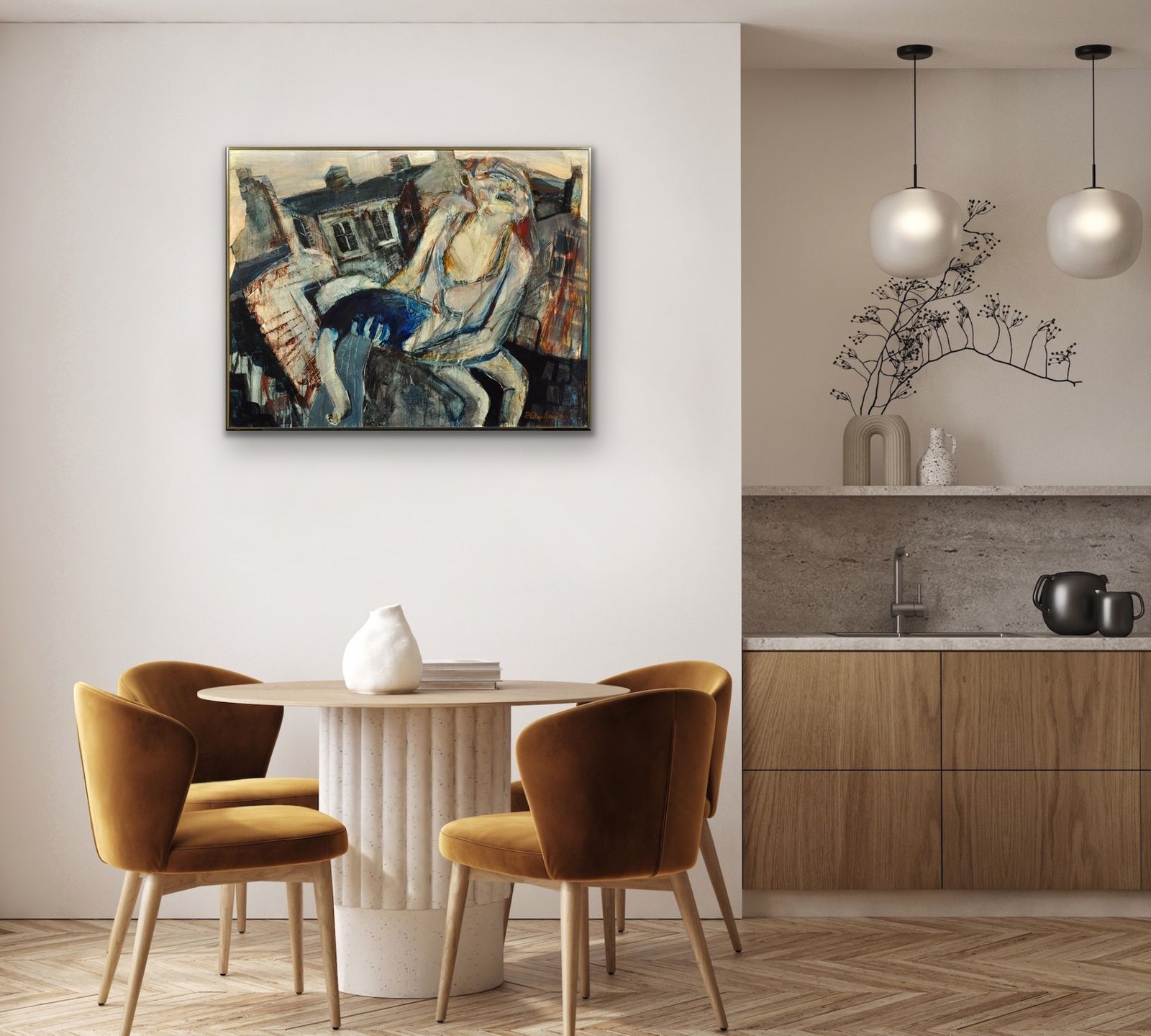 photo for sale Paul Anthony Waplington B.1938. English. Knocked Out! Forest Fields, 1960s Nottingham. Real Childhood Street Life Drama. Framed Mixed Media Painting.