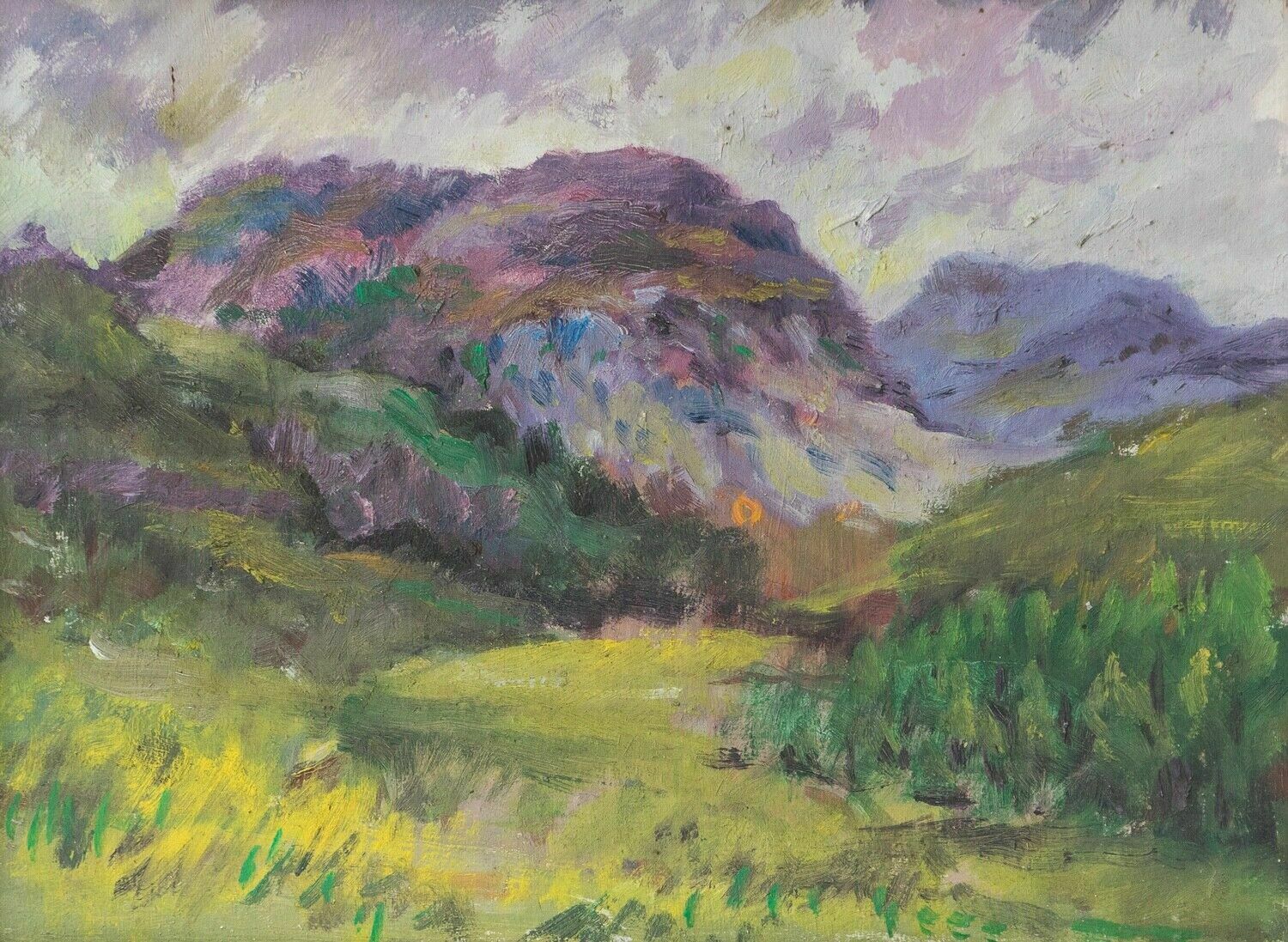 Small Vintage Expressionist Rural Landscape, Original Oil Painting, Mid Century photo for sale